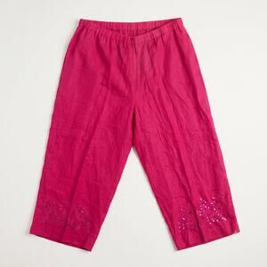 NWT Malcolm & Co Womens 2X Coastal Resortwear Boho Irish Linen Sequin Crop Pants